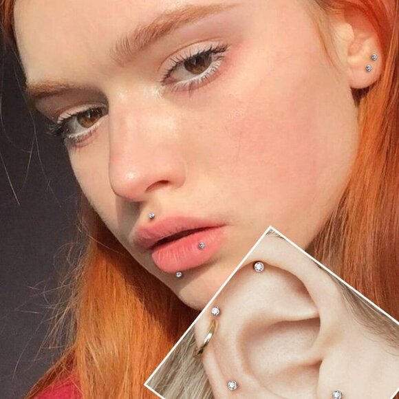 2Pcs 20G/18G/16G G23 Titanium Threadless Nose Stud Earrings Flat Back Tiny CZ Sm - Picture 5 of 9